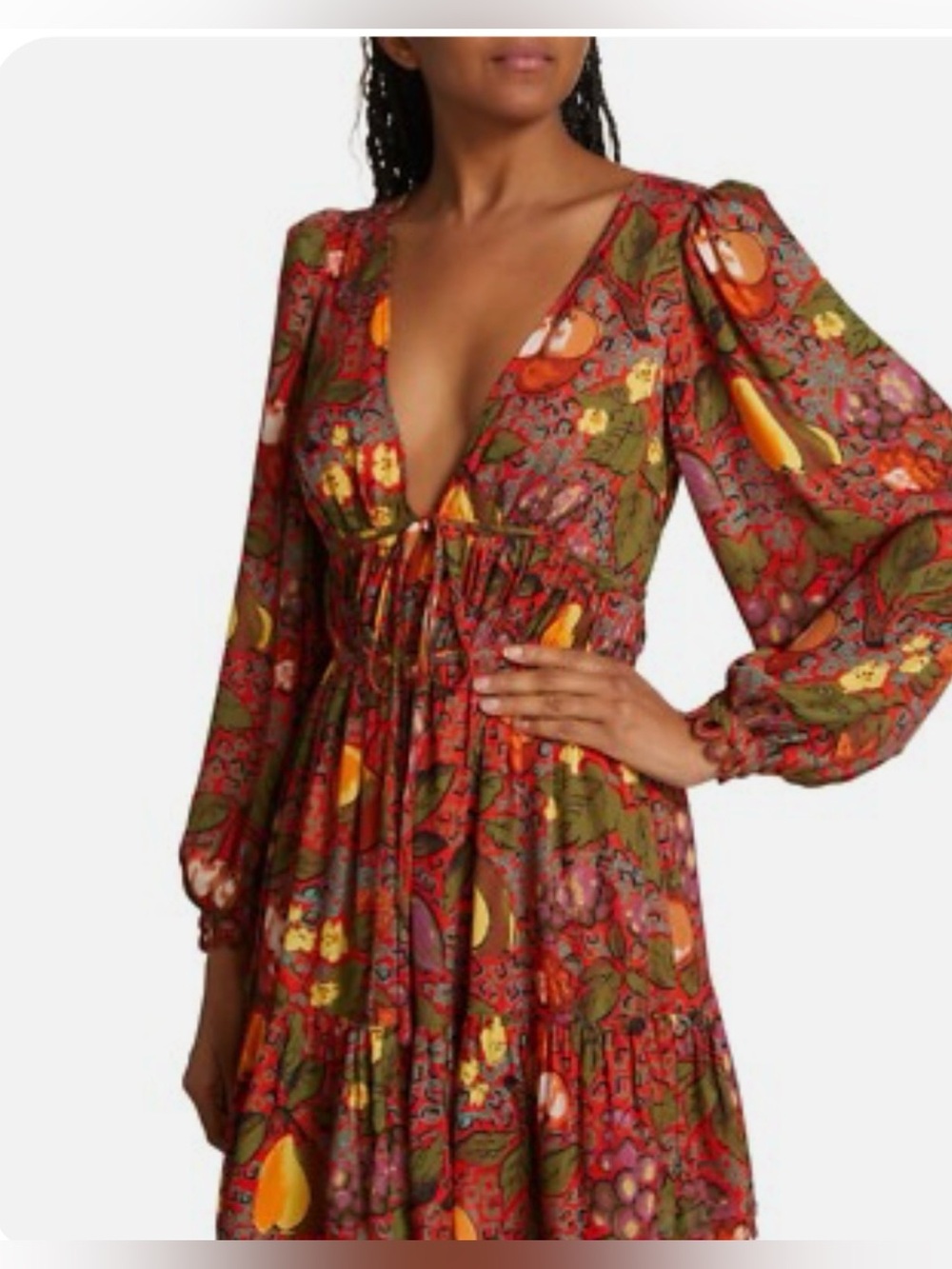 RHODE Red and Green Floral Deep V Maxi Dress